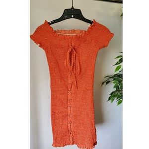 Peach Ruched Off the Shoulder Dress
